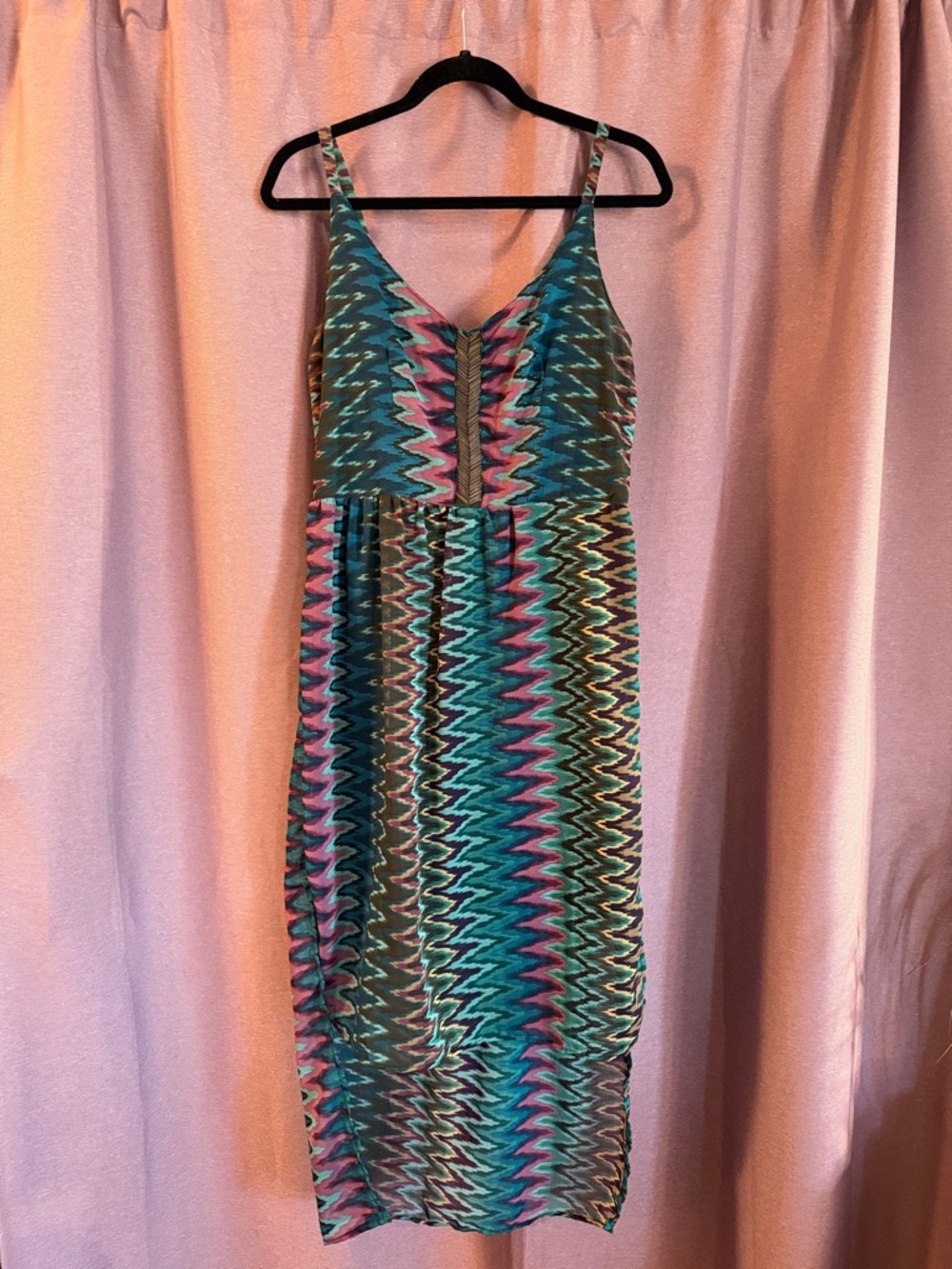 Angie Teal & Pink Zigzag Midi Dress